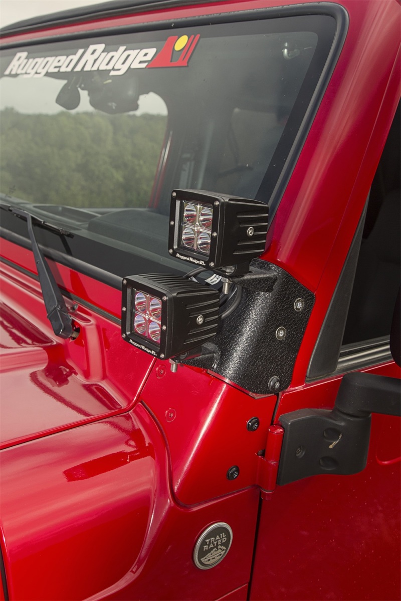Jeep Wrangler Light Mounts - Dual A-Pillar - Rugged Ridge - Textured Black - `97-`06